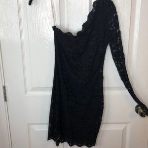 Black one shoulder lace dress